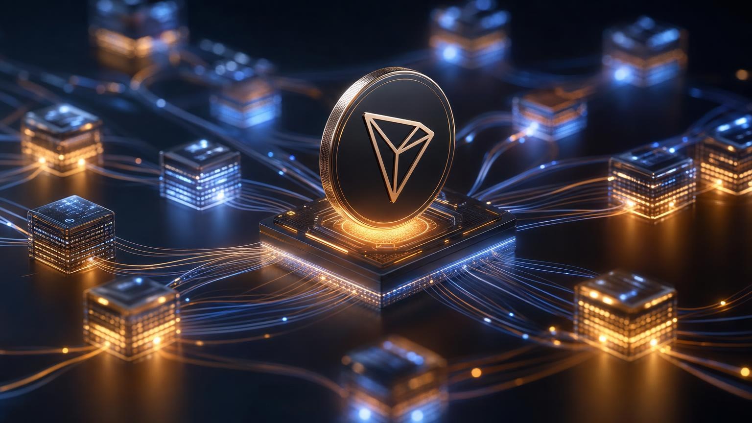 A TRX transfer moving through an exchange, a TRON wallet, and the network while Bandwidth and Energy usage are checked